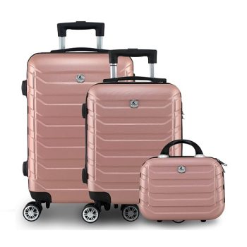 Kit Mala Bordo Viagem Frasqueira Bagagem de Mão ANAC Regulamentada ABS Rígido Rodinhas 360 (Rosê)