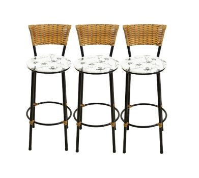KIT 3 BANQUETAS BANCO ALTO COZINHA AMERICANA AREA GOURMET JUNCO VIME (BRANCO FLORIDO)
