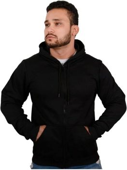 Moletom com Zíper Blusa de Frio Fechado Flanelado Moleton Com Capuz