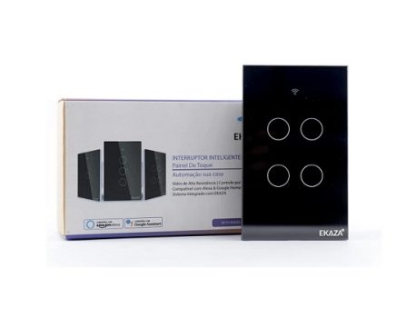 Interruptor Inteligente EKAZA 4 Botões Preto WiFi+BLE+RF
