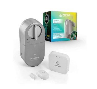Kit Smart Fechadura Wi-Fi Positivo Casa Inteligente, Conexão Bluetooth 5.0, Abertura por aproximação ou App, Bateria de 7,4V, Prata