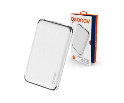 Geonav Carregador Portátil Universal 6.000mAh, 2 portas USB 2.1A, Led Indicador de bateria, PB6kWT, Branco