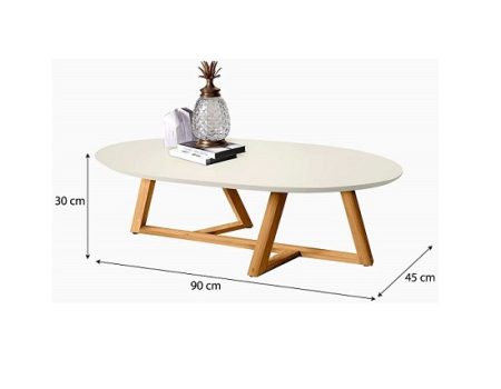 Mesa de Centro Sala Classic Oval com Pés em Madeira Maciça Off White/Amendoa