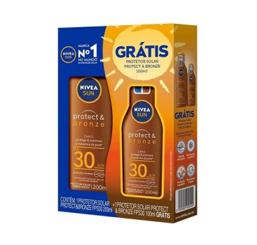 Kit NIVEA SUN Protetor Solar Protect & Bronze FPS30 200ml + Protetor Solar Protect & Bronze FPS30 100ml, Nivea, pacote de 2
