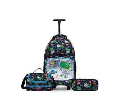 Kit Escolar Mochila De Rodinha Infantil Dino + Lancheira Térmica+ Estojo Menino