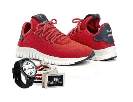 Kit Tênis Masculino Polo Joy Sport Com Relogio E Cinto