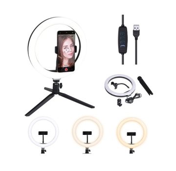 RING LIGHT DE MESA 26CM COM TRIPÉ 20CM – RLM26, Vinik, 35443, Branco e Preto