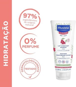 Mustela Hidratante Calmante 200ml – Creme infantil sem Fragrância para Pele Muito Sensível e Sensibilizada, com 97% de ingredientes de origem natural – Mustela Bebê e Criança