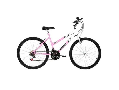 Bicicleta de Passeio Ultra Bikes Esporte Bicolor Aro 24 Reforçada Freio V-Brake – 18 Marchas Feminina Rosa Bebê/Branco