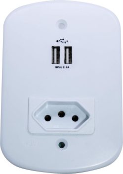 Placa 4×2 Com 2 USB 1 Tomada 10A Com Proteção, PW, Prote Raio Eletro Geral, Branco