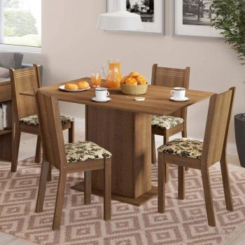 Conjunto Sala de Jantar Lexy Madesa Mesa Tampo de Madeira com 4 Cadeiras – Rustic/Bege Marrom