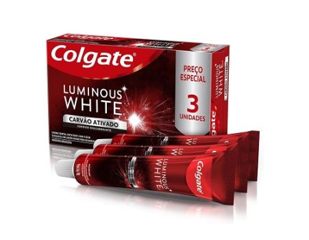 Creme Dental para Clareamento Colgate Luminous White Carvão Ativado 3 unid 70g