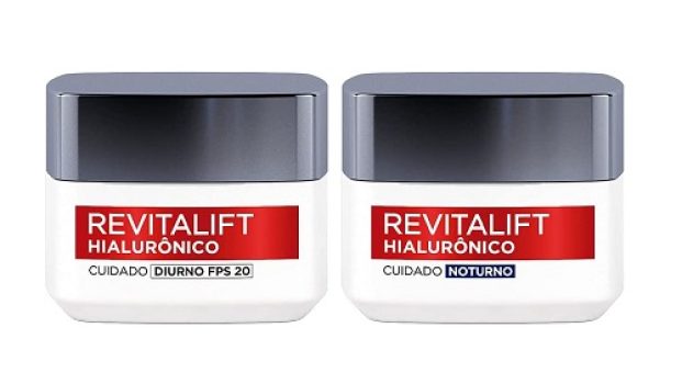Kit Creme Facial Anti-idade L’Oréal Paris Revitalift Hialurônico Noturno + Diurno FPS 20, 49g