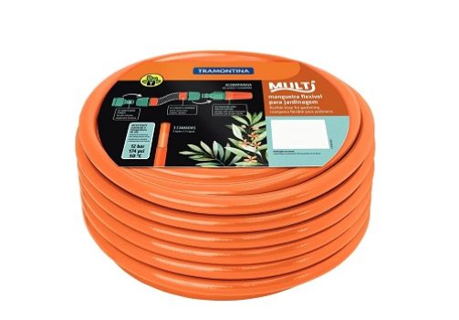 Mangueira Super Flex Tramontina Com Engates Rosqueados E Esguicho Em Pvc Laranja 25 M