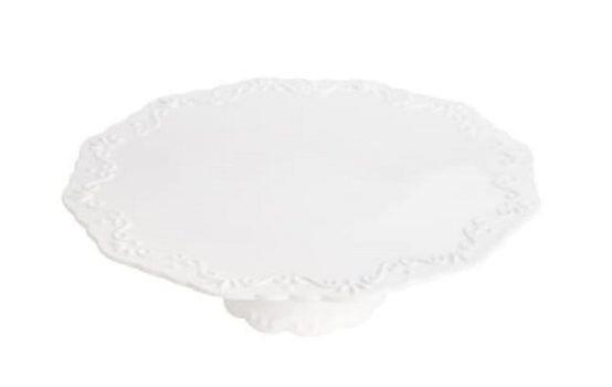 WOLFF Alto Relevo Prato para Bolo com Pé de Porcelana, Branco, 21 x 9 cm