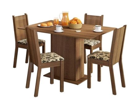 Conjunto Sala de Jantar Lexy Madesa Mesa Tampo de Madeira com 4 Cadeiras – Rustic/Bege Marrom
