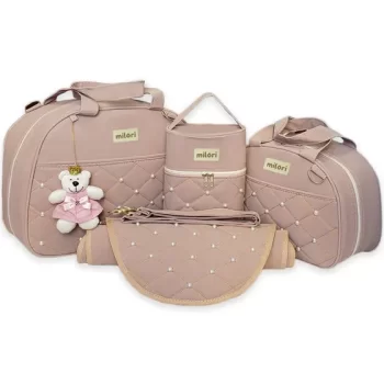 Kit Bolsas de Maternidade Menina/Menino Coleção Pérola 4 Peças Material Térmico Impermeável
