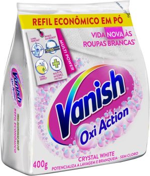 Tira Manchas em Pó Vanish Crystal White Oxi Action 400g para roupas brancas Refil Econômico