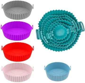Kit 6 Formas Antiaderente Air Fryer Em Silicone Reutilizável Protetor Mirco Ondas Panela Forno Cesta Antiaderente Antigordura