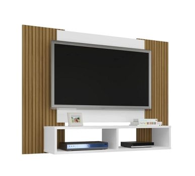 Painel Navi para Tv até 42 polegadas Branco com Cinamomo Ripado