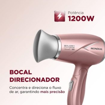 Secador de Cabelos Travel, Mondial, Golden Rose, 1200W, Bivolt – SC-47-GR