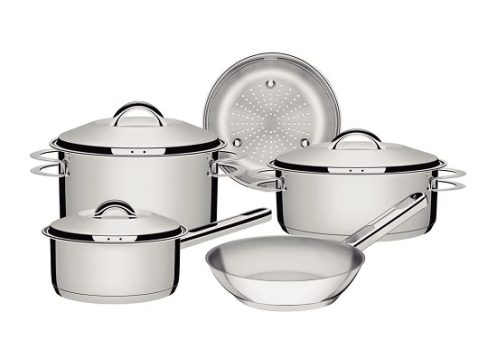 Jogo de Panelas Tramontina Solar em Aço Inox com Fundo Triplo e Tampas de Inox 5 Peças