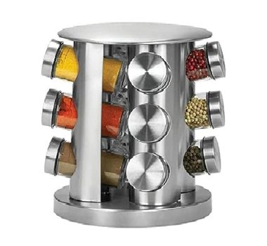 Porta condimentos 12 peças com Suporte Giratório Inox, VDR5456-12, Euro Home