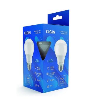 Lâmpada Bulbo LED A60 9W 6500k Elgin Bivolt Luz Branca Fria