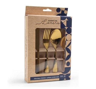 Faqueiro Dourado Lovers Aço Inox 16 Peças Gourmet Mix