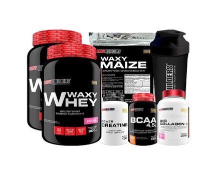 Kit 2x Waxy Whey 900g + BCAA 100g + Power Creatine 100g + Waxy Maize 800g + Colágeno 200g + Coqueteleira – Bodybuilders
