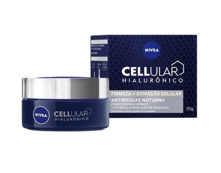 NIVEA Creme Facial Antissinais Noite Cellular – Reduz profundamente as rugas, diminui linhas de expressão e deixa a pele com aparência jovem, com ácido hialurônico – 50g
