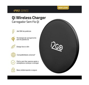 Carregador Sem Fio Fast Charge I2GO 10W Chumbo – I2GO PRO Preto