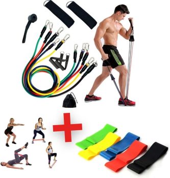 Kit 5 Mini Band + Kit 11 Elastico Extensor Treino Em Casa Exercícios Malhar Musculação Fisioterapia