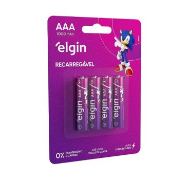 Pilha recarregável AAA 1000mAh Elgin com 4 unidades Palito