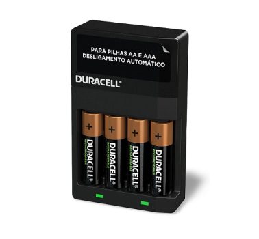 DURACELL – Carregador de Pilhas Recarregáveis AA e AAA Com 4 Pilhas AA
