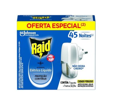 Repelente Elétrico Líquido Raid Anti Mosquitos 1 Aparelho + 1 Refil de 32,9 ml