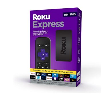 Roku Express – Streaming player Full HD, Transforma sua TV em Smart TV, Com controle remoto e cabo HDMI incluídos
