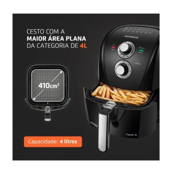 Fritadeira Sem Óleo Air Fryer 4L, Mondial, Preto/Prata, 1500W, 110V – AFN-40-BFS