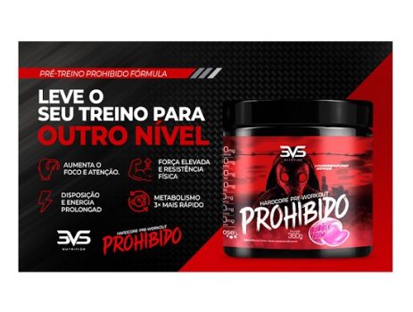 Pré-Treino Prohibido 3VS Bubble Gum (Chiclete), 3VS Nutrition, 180G (Strawberry Margarita, 180 g)