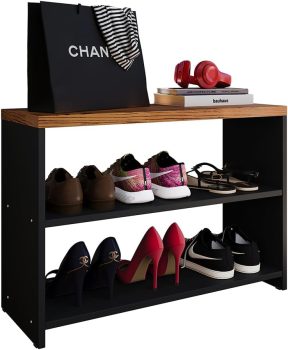 Sapateira Safira Organizadora Calçados Decoração Quarto Hall Entrada Banquinho – Preto/Freijó – RPM Móveis