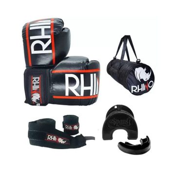 KIT Treino Boxe Rhino com Luva + Bandagem+ Bucal + Bolsa – Spank