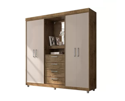 Guarda-roupa com Espelho 4 Portas 4 Gavetas Araplac Pequim
