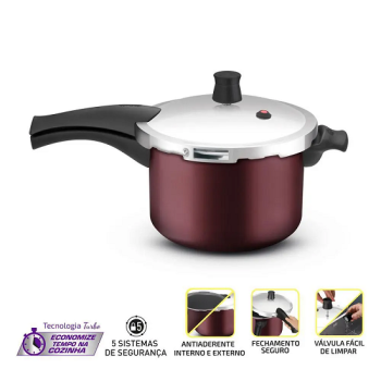 Panela Pressão 4.5L Rochedo Fechamento Externo Pratic Grená