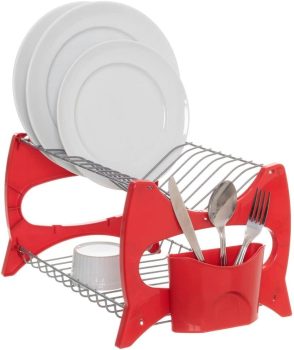 Escorredor de louça Aramado Future para 13 pratos com porta talher Metalic com Vermelho