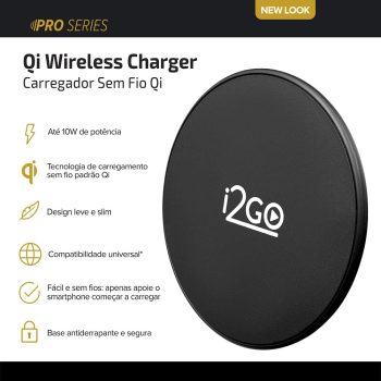 Carregador Sem Fio Fast Charge I2GO 10W Chumbo – I2GO PRO Preto