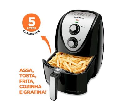 Fritadeira Sem Óleo Air Fryer 5L, Mondial, Preto/Inox, 1900W, 110V – AFN-50-BI