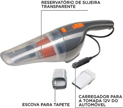 BLACK+DECKER Aspirador de Automóveis 12V com 2 Acessórios Cinza BDCV370