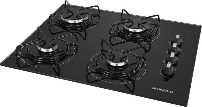 Cooktop a Gás Mondial, 4 Bocas, Bivolt, Preto/Inox – CTG-01