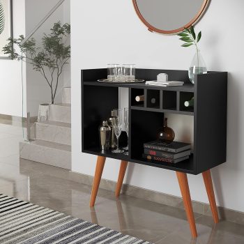 Aparador Buffet Retrô com Adega Bar Rubi Suporte Pés Palito – Preto