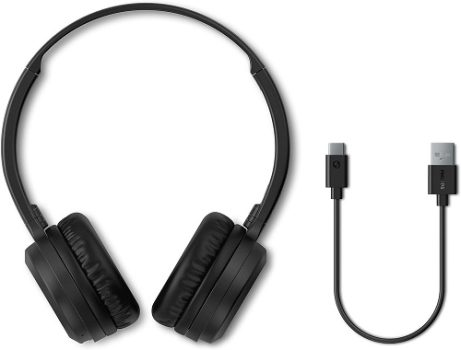 Headphone Philips bluetooth on-ear com microfone e energia para 15 horas na cor preto TAH1108BK/55